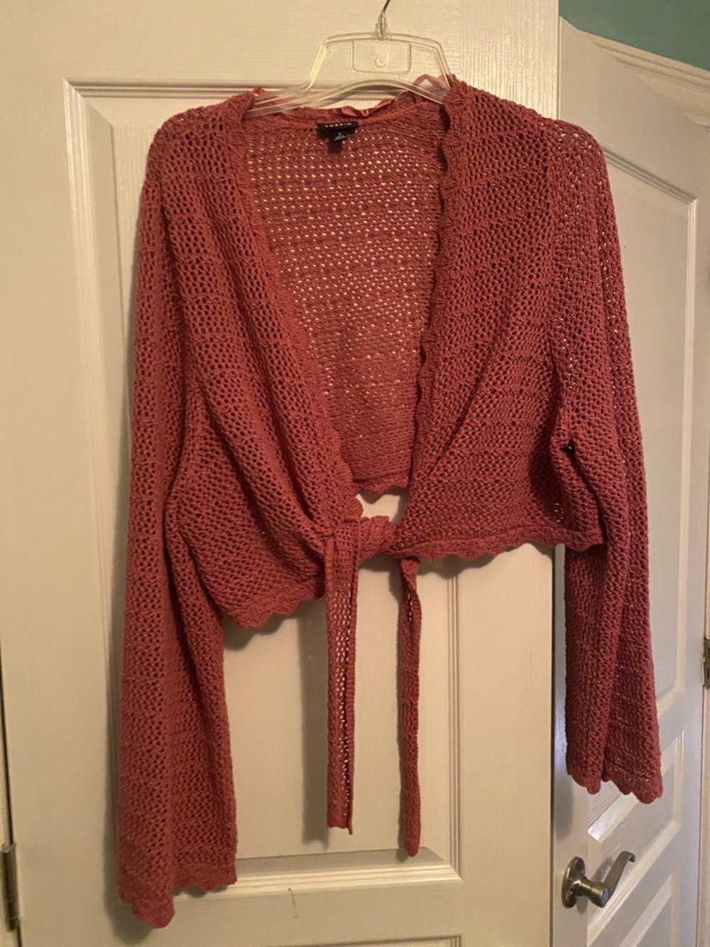 Tie-Front Crochet Cardigan Sweater - Dusty Rose